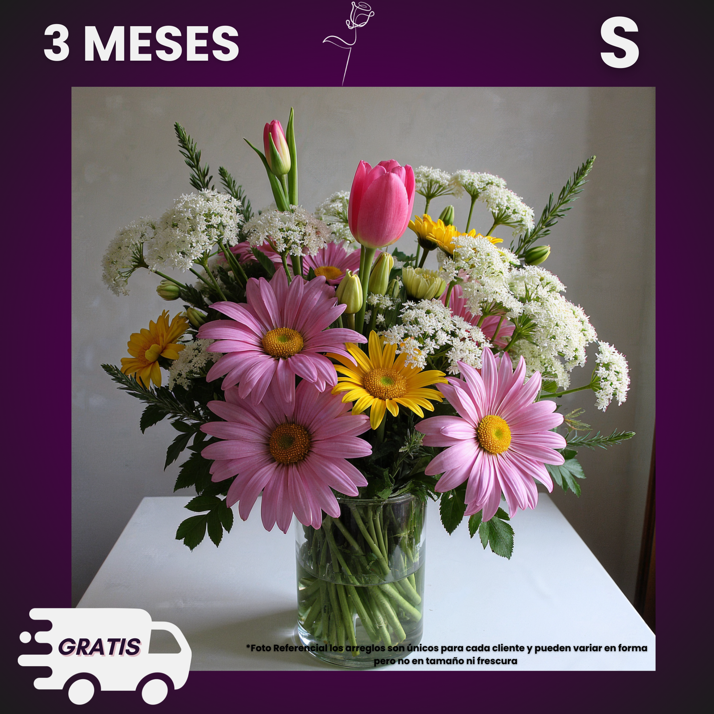 Trimestral: Ramo Surtido de Flores Exclusivas (3 Ramos al Mes)