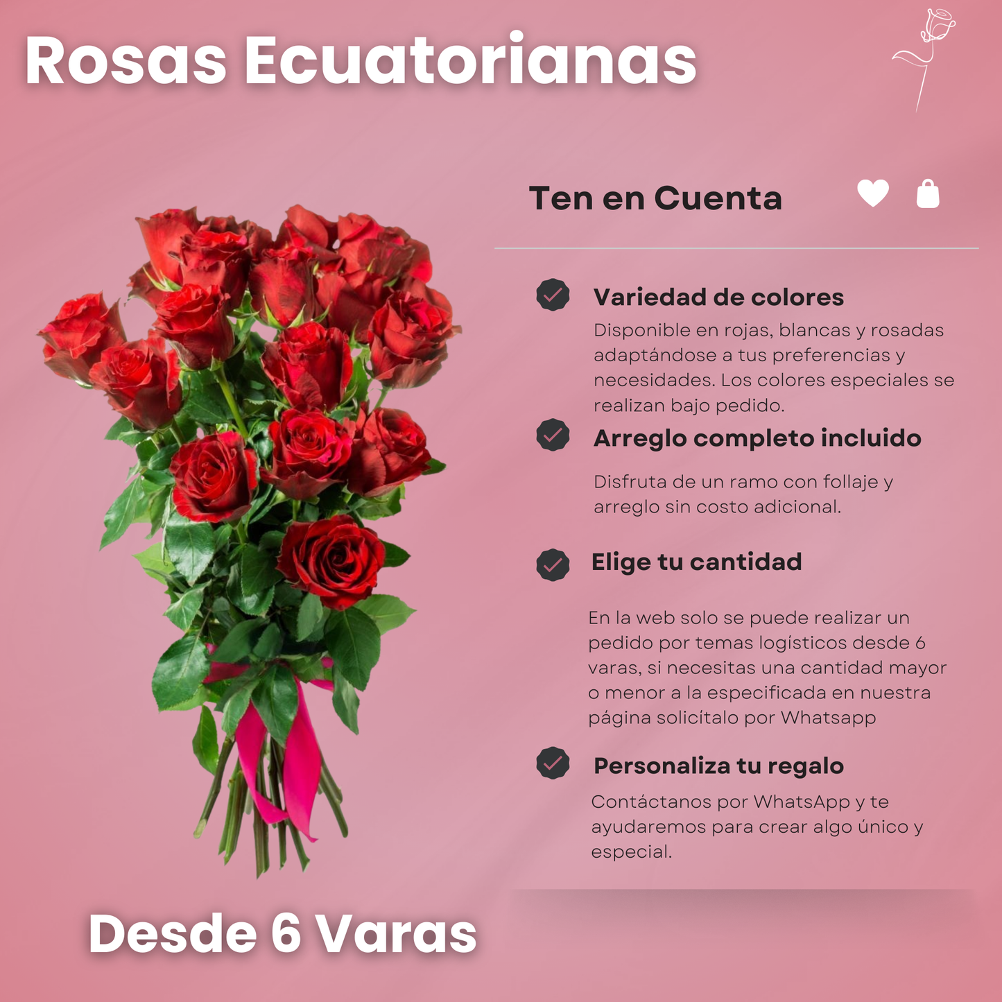 Rosas Ecuatorianas - Ramo Premium (6, 12 o 18 Varas)