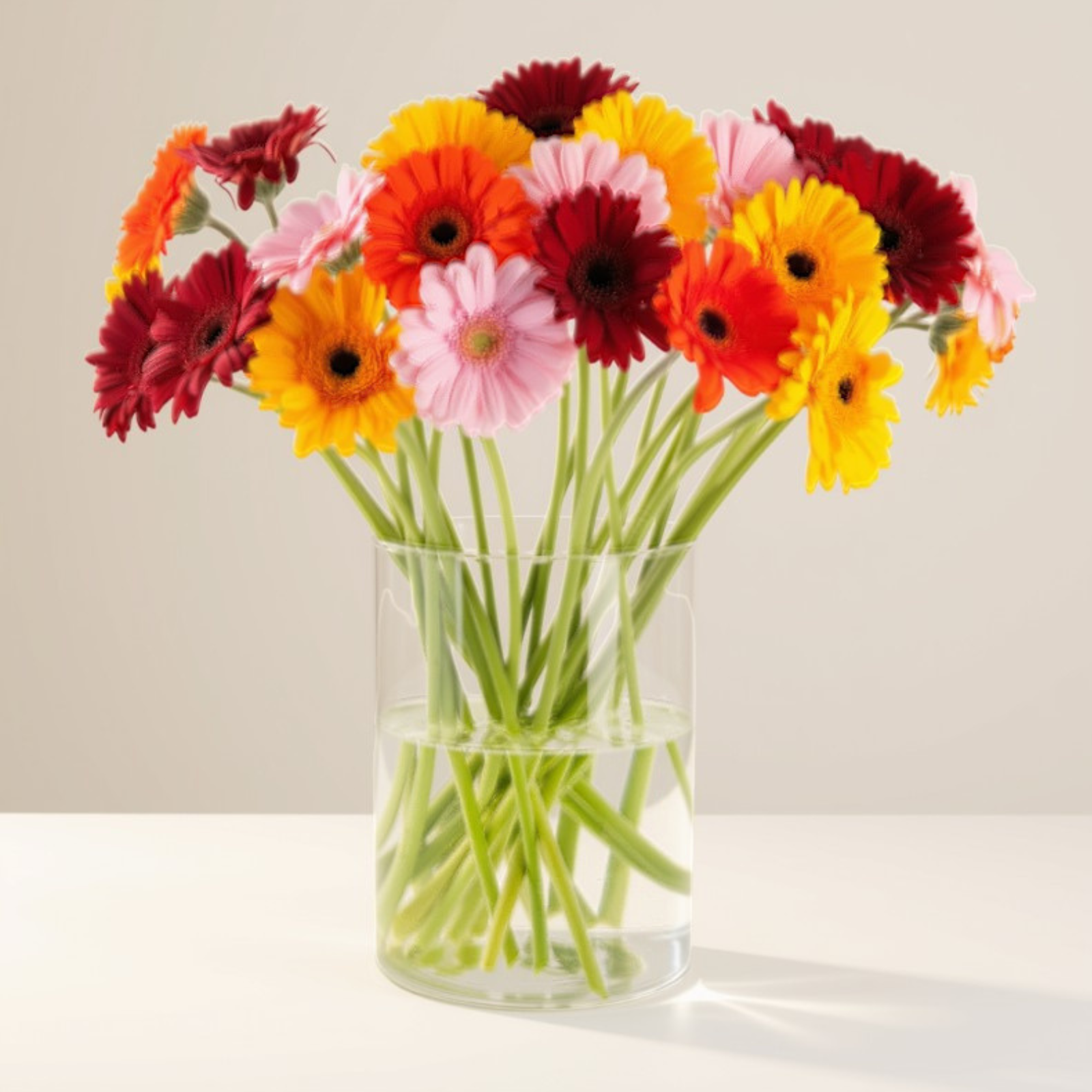 Gerberas premium multicolor en florero de vidrio