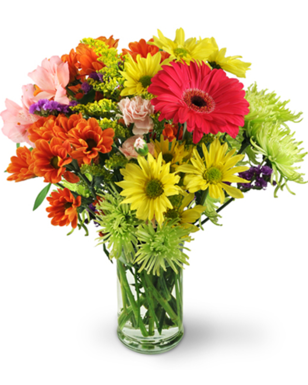 Ramo de flores coloridas con gerberas y crisantemos para despacho en La Reina